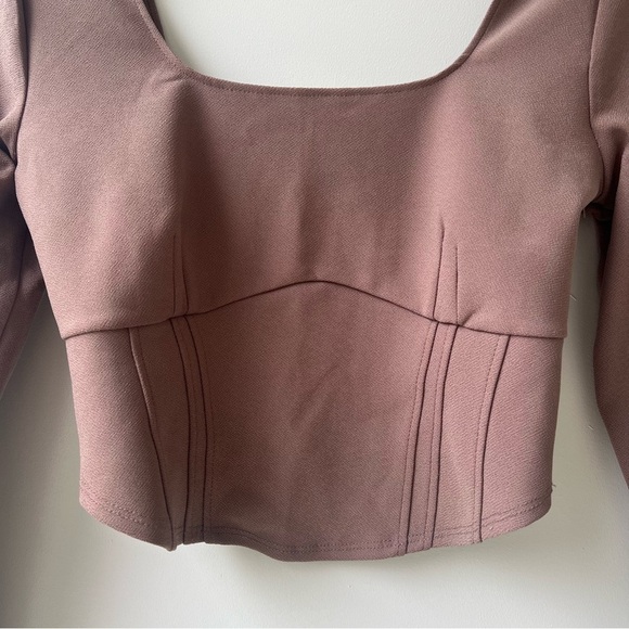 Abercrombie & Fitch Long Sleeve Corset Scoop Neck Top - Taupe Brown - Size S - Picture 6 of 13